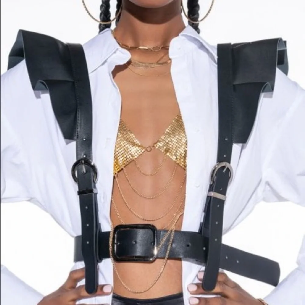 Host Pick🎊Sexy Black Leather Ruffle Harness Statement Belt